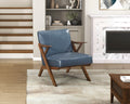 Brown Finish Solid Rubberwood Frame 1Pc Accent Chair Blue Faux Leather Upholstery Living Room Furniture Blue,Brown Primary Living Space Rubberwood Solid Wood