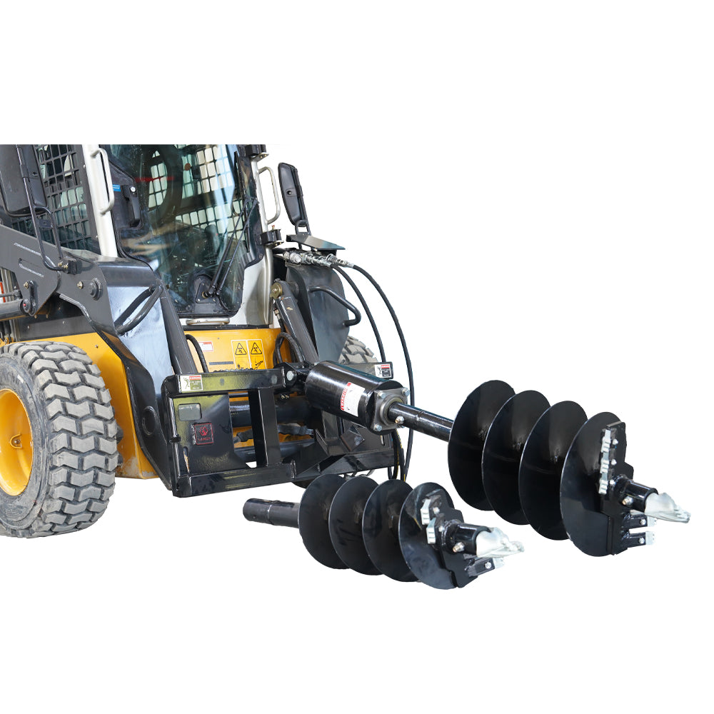 Skid Steer Attachments Post Hole Auger Drive Attachment, 12" And 18" Diameter Auger, 46" Drilling Depth, Standard Flow Black Steel