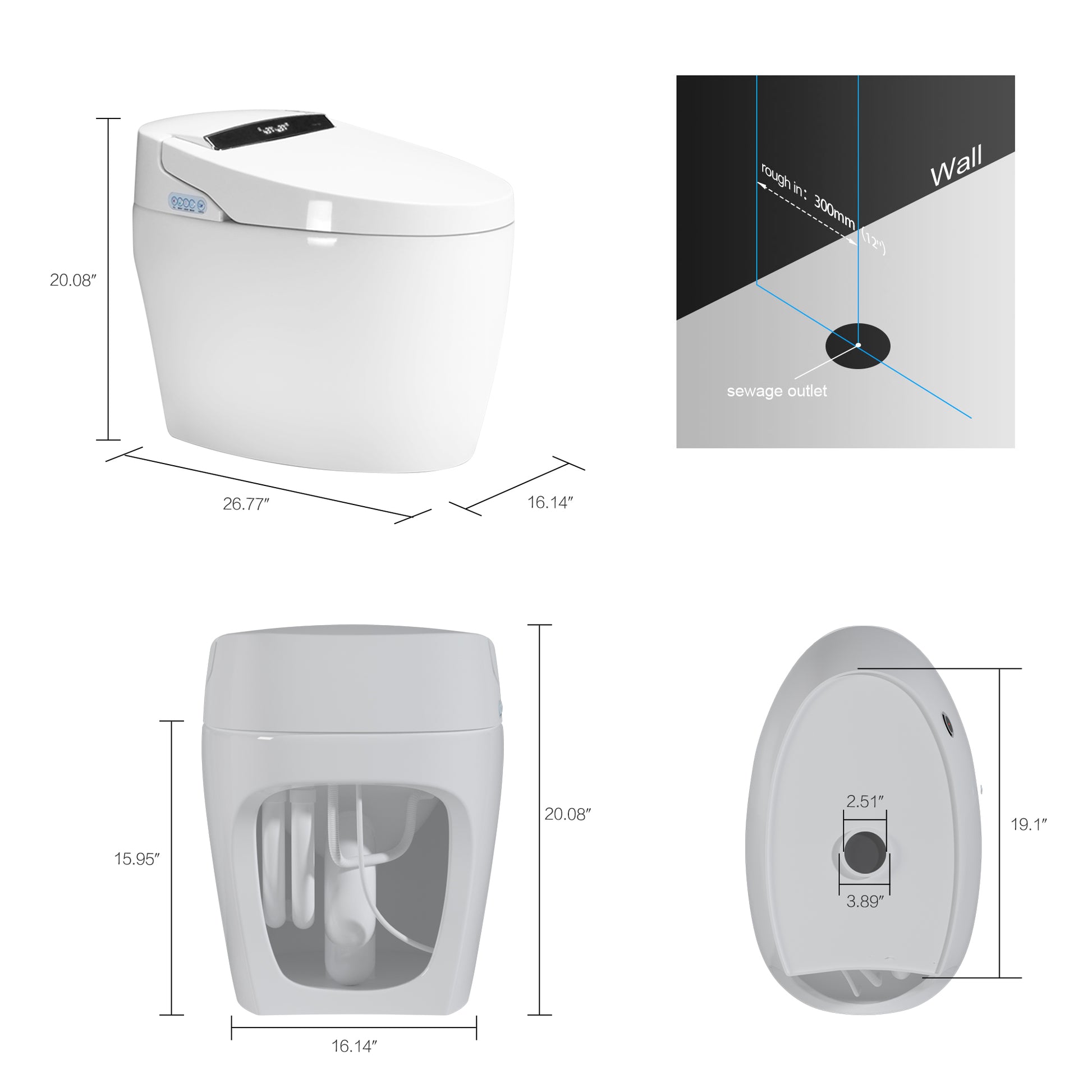 Smart Toilets With Heated Bidet Seat.Portable Toilet With Bidet Built.Intelligent Toilet Auto Open Close Seat. Bidet Toilet With Dryer And Warm Water White Ceramic