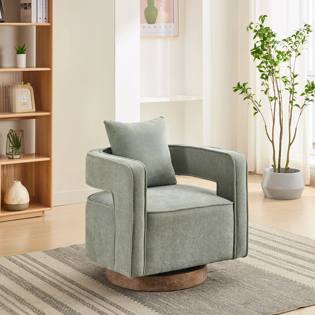 29.1"W Swivel Accent Open Back Chair Modern Comfy Sofa Chair With Weathered Base For Nursery Bedroom Living Room Hotel Office, Club Chair Leisure Arm Chair For Lounge Pale Green,Linen Blend Pale Green Linen Blend