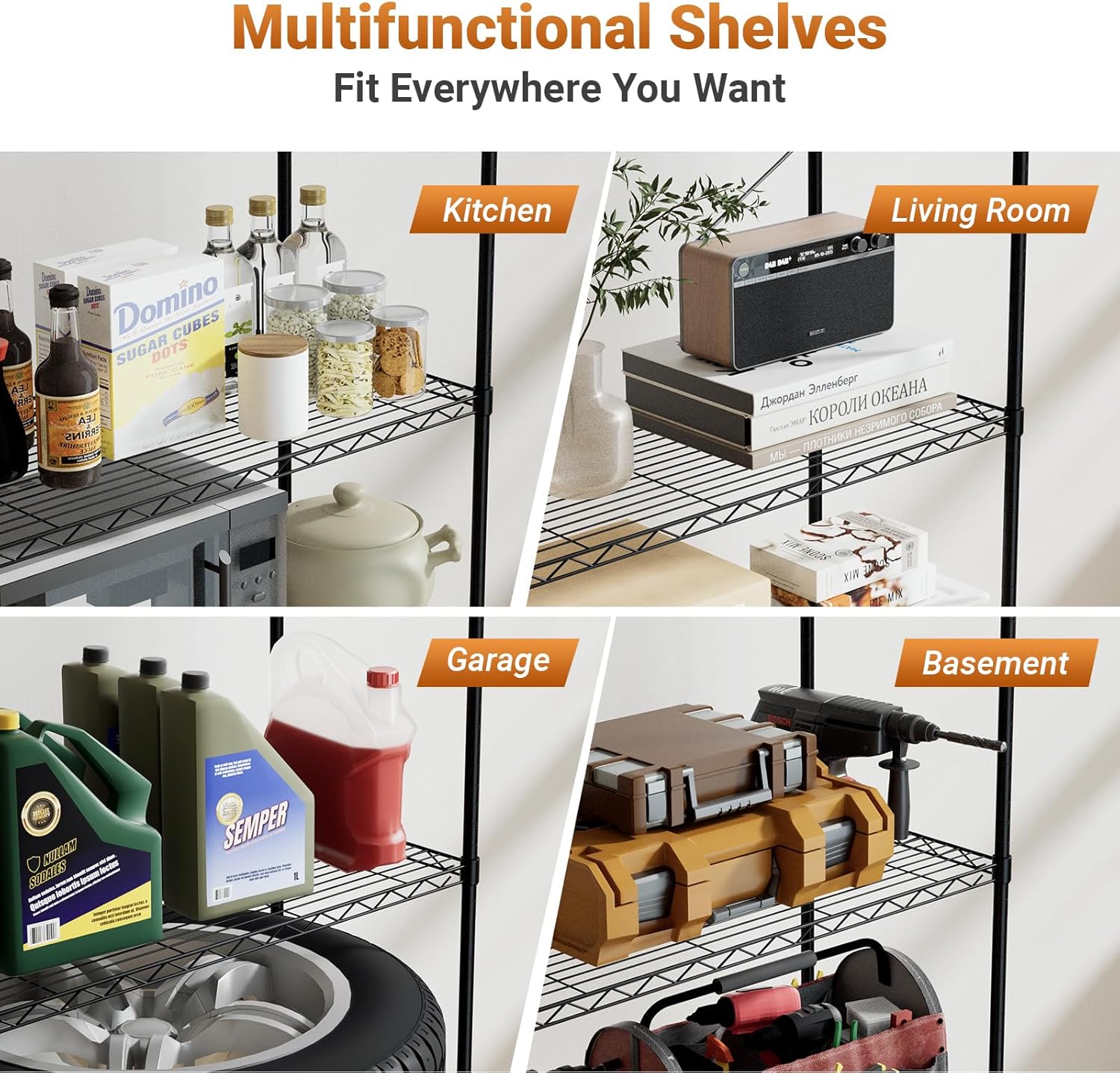 Heavy Duty 5 Shelf Storage Shelving Unit, 1250Lbs Loading Capacity, 29.92" D X 13.98" W X 62.99" H Adjustable Steel Organizer Wire Rack, Black, 2 Pack Black Steel