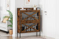 A Shoe Cabinet With 2 Flip Top Drawers, An Entryway Shoe Cabinet, A Narrow Standalone Shoe Rack Cabinet With Metal Legs, Rustic Brown,31.5'' W X 8.5'' D X 39.5'' H. Rustic Brown Particle Board