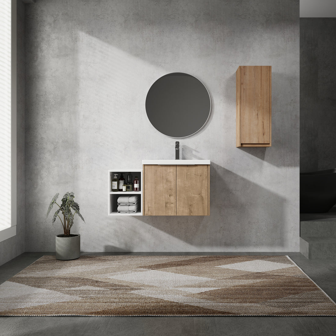 36" Wall Mounted Bathroom Vanity With Sink And Side Cabinet, Soft Close Doors,00112Imo 0624Imo 0612Gwh Combination Cabinet Kd Packing Imitative Oak Bathroom Modern Plywood Plywood