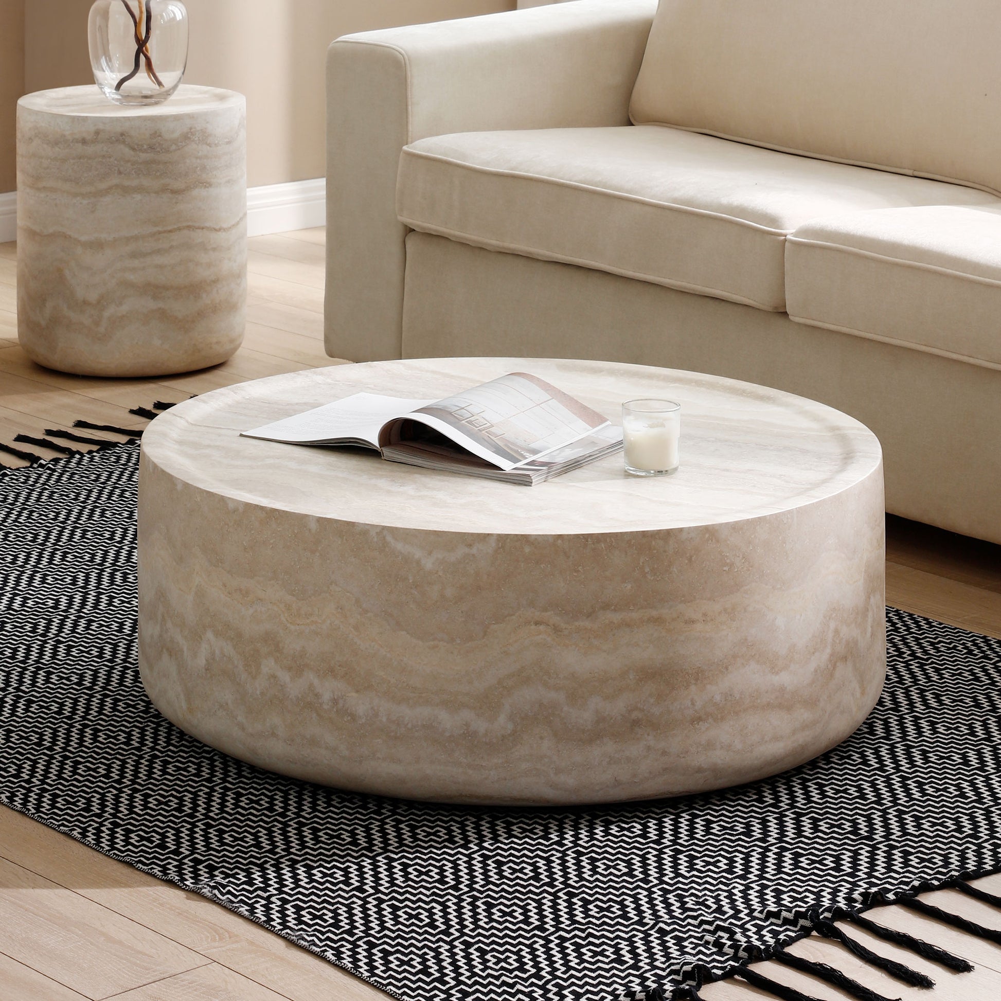 31.49'' Faux Mars Pattern Coffee Tables For Living Room Round Tea Table For Living Room, No Need Assembly. Marble Fiberglass