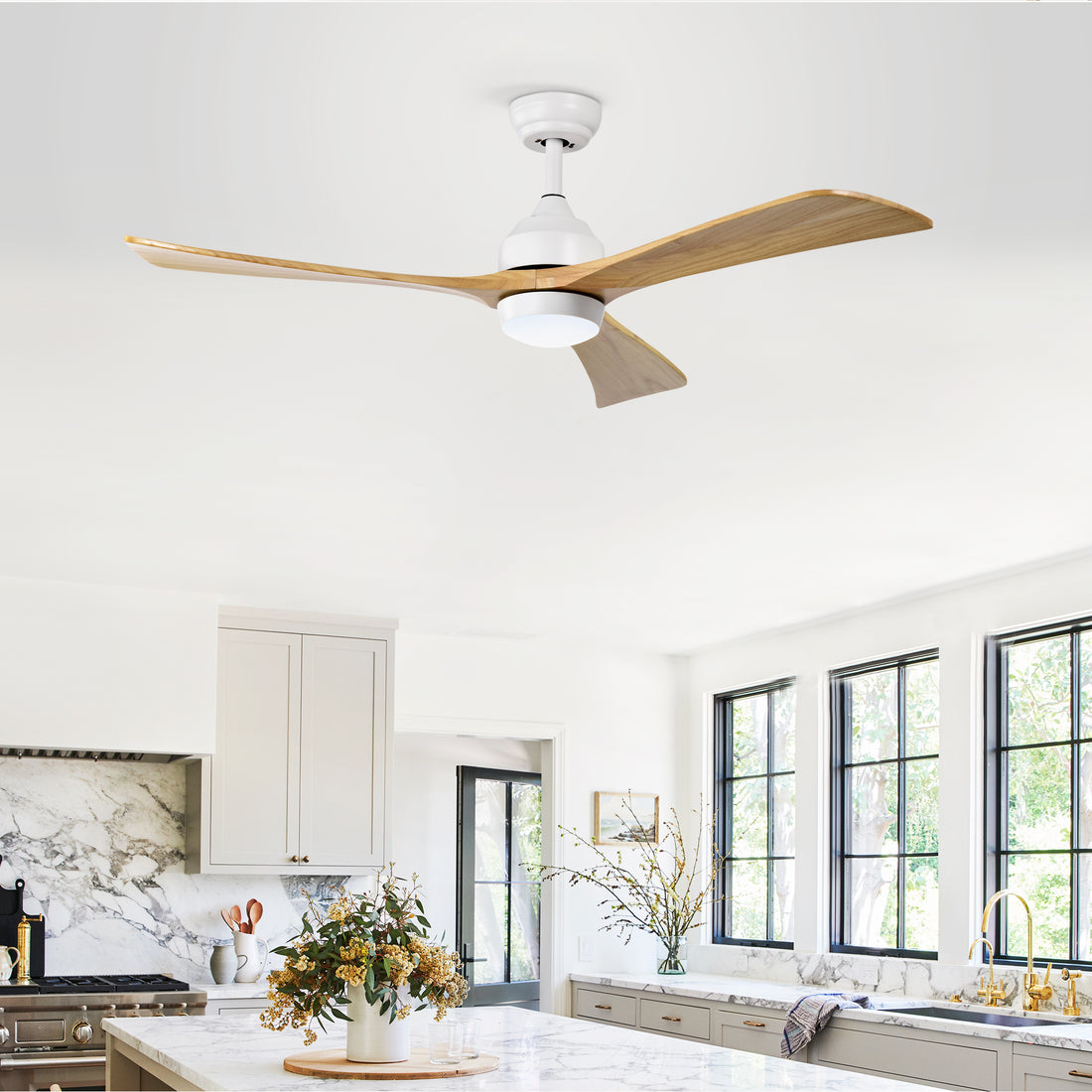 52" Ceiling Fan With Lights Remote Control,Quiet Dc Motor 3 Blade Ceiling Fans 6 Speed Levels,Reversible Ceiling Fan, For Patio Living Room, Bedroom, Office,Indoor. White Natural White Farmhouse,Industrial Iron Wood