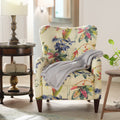 Paradise Upholstered Arm Chair, Off White Floral Printed On Cotton Beige Foam Fabric
