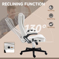 Homcom 6 Point Vibrating Massage Office Chair With Heat, Linen High Back Executive Office Chair With Reclining Backrest, Padded Armrests And Remote, Cream White Cream White Polyester