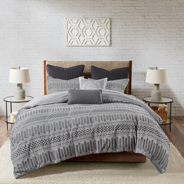 Cotton Jacquard Comforter Mini Set Grey Black Full Queen Queen Grey Black Cotton