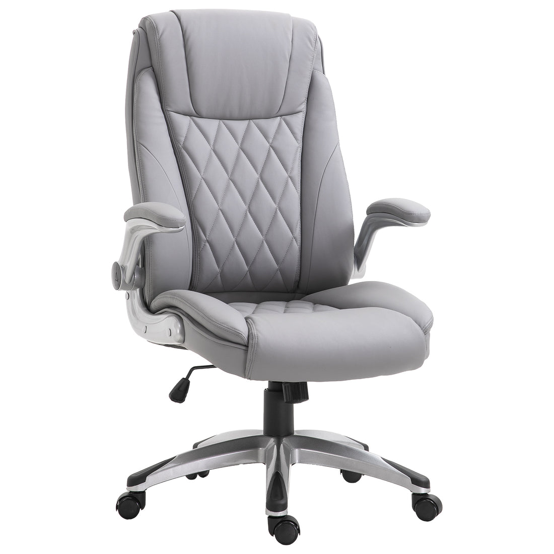 Vinsetto High Back 360 Swivel Ergonomic Home Office Chair With Flip Up Arms, Faux Leather Computer Desk Rocking Chair, Grey Grey Pu Leather