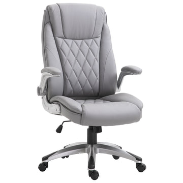 Vinsetto High Back 360 Swivel Ergonomic Home Office Chair With Flip Up Arms, Faux Leather Computer Desk Rocking Chair, Grey Grey Pu Leather