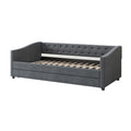 Twin Size Daybed With Twin Size Trundle Upholstered Tufted Sofa Bed, With Button On Back And Copper Nail On Waved Shape Arms Dark Grey Twin Dark Grey Wood Fabric