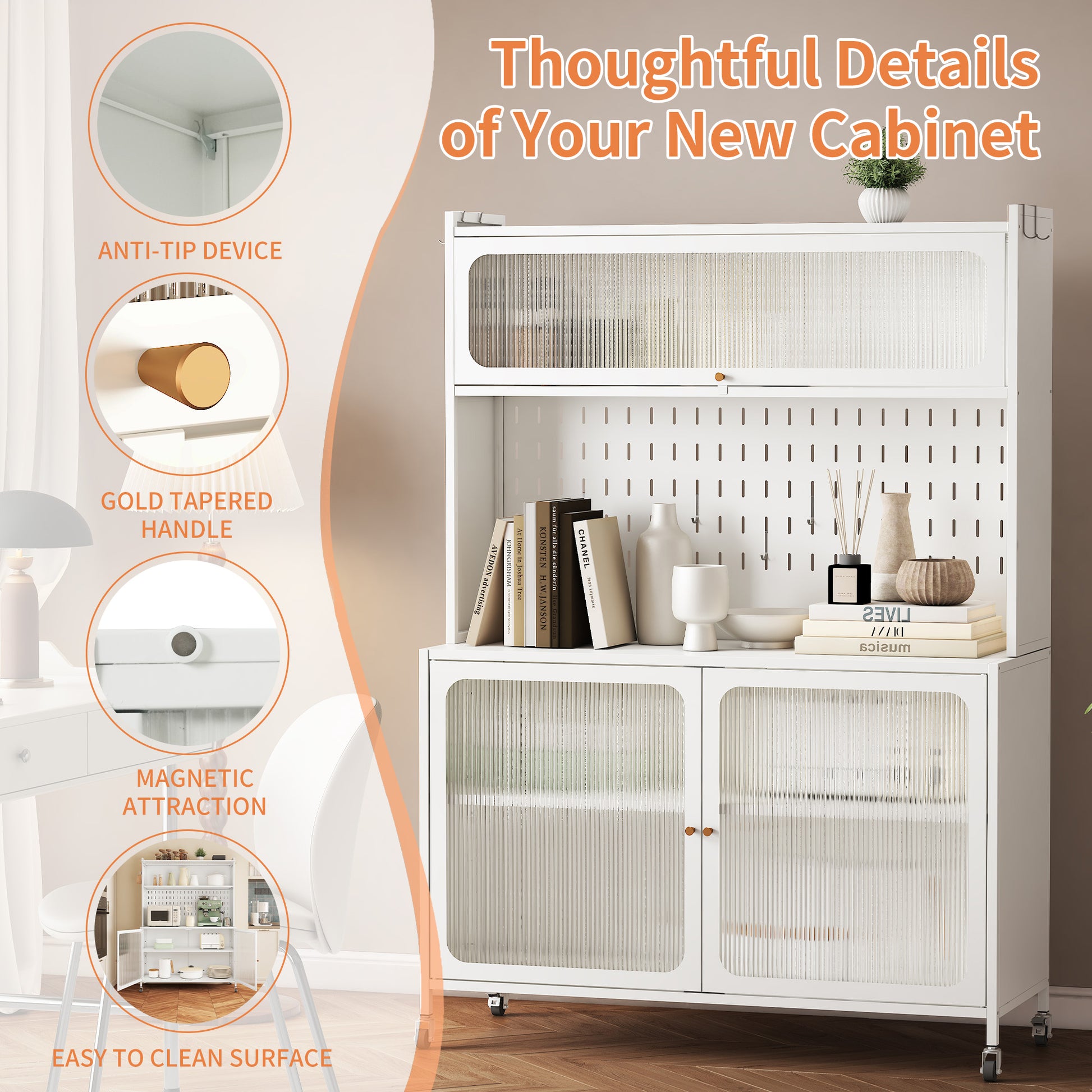 Kitchen Pantry Cabinet, Tall Storage Cabinet With Glass Doors & Adjustable Shelves, Cabinet Cupboard For Kitchen, Living Room, Dinning Room, White White Kitchen Modern Glass Doors Steel