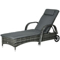Outsunny Wicker Outdoor Chaise Lounge, 5 Level Adjustable Backrest Pe Rattan Pool Lounge Chair With Wheels, Cushion & Headrest, Mixed Gray And Charcoal Gray Gray Rattan Metal