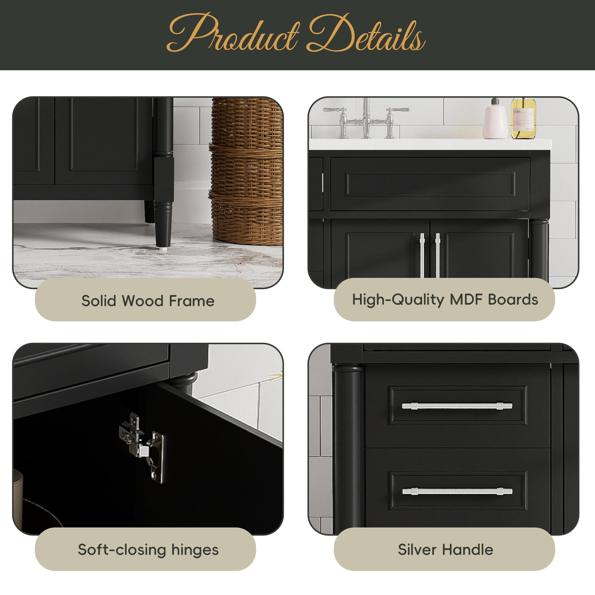 36'' Bathroom Vanity With Top Resin Sink, Freestanding Bathroom Storage Cabinet With 2 Drawers And A Tip Out Drawer, Solid Wood Frame Vanity Set, Height Adjustable Shelf Black Bathroom Solid Wood