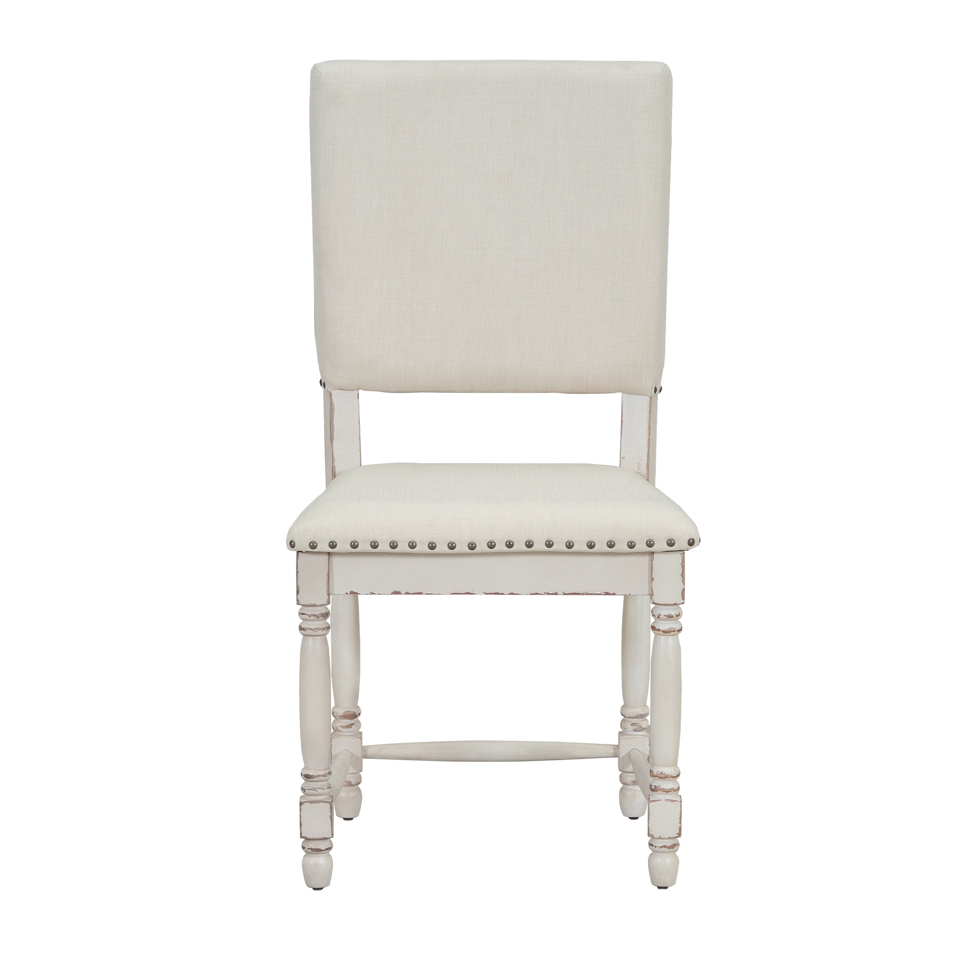 Vintage Traditional 2 Piece Upholstered Dining Chairs With Padded Backs, Cream Cream Dining Room Traditional Rubberwood Foam Rubber Wood