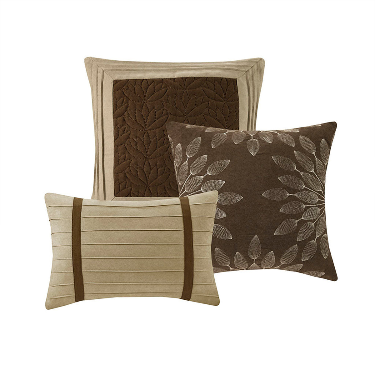 7 Pc Pieced Faux Suede Comforter Set Natural Full Full Natural Polyester