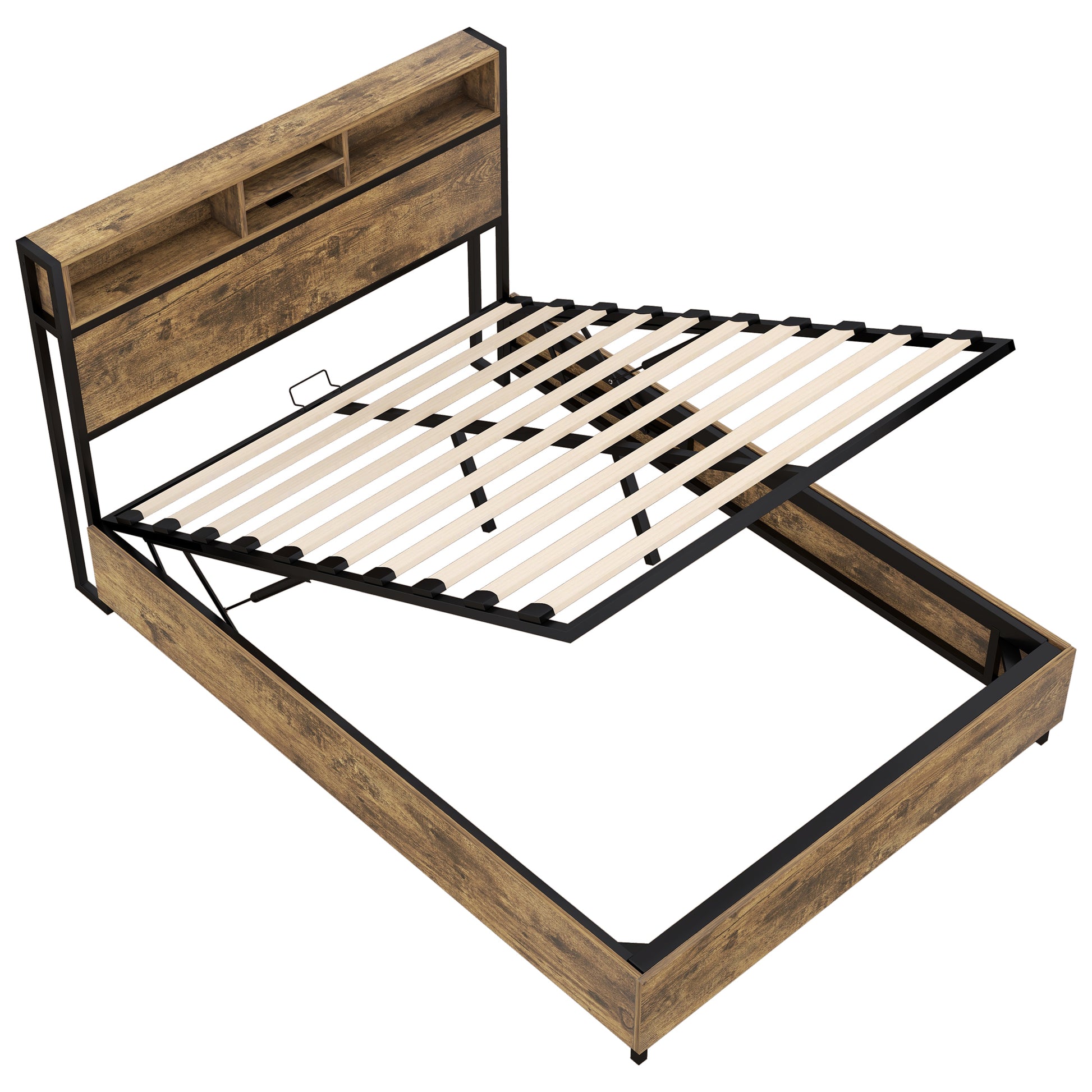 Metal Platform Bed With Underneath Storage, Led And Usb Ports, Full, Black Full Black Mdf Metal