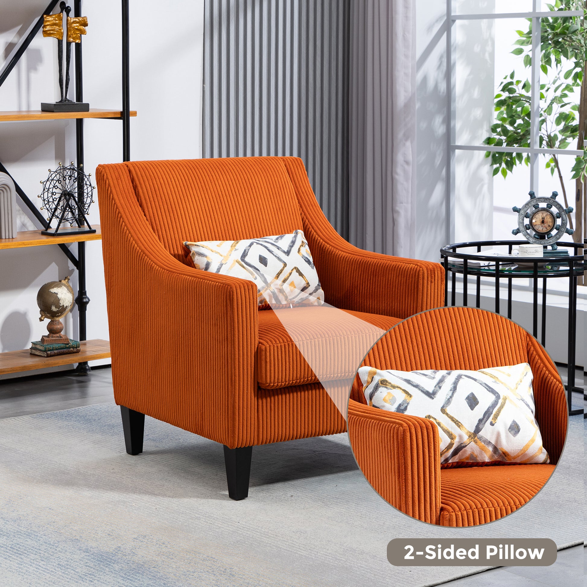 Coolmore Modern Accent Chair,Upholstered Armchair With Scooped Arms For Bedroom,Apartment,Studio,Office,Waiting Room Orange Corduroy Orange Primary Living Space Foam Corduroy