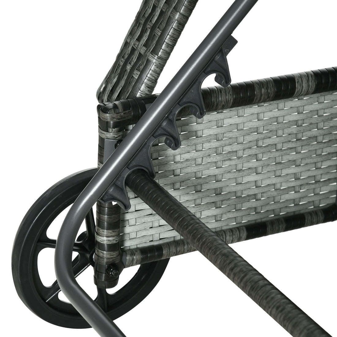 Outsunny Wicker Outdoor Chaise Lounge, 5 Level Adjustable Backrest Pe Rattan Pool Lounge Chair With Wheels, Cushion & Headrest, Mixed Gray And Charcoal Gray Gray Rattan Metal