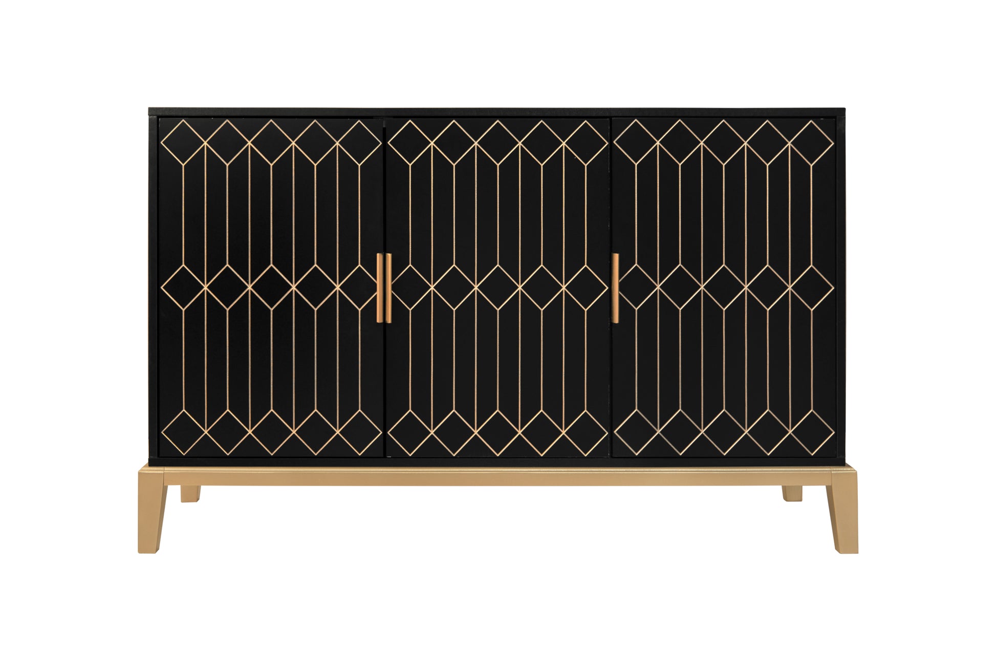 Carved Line 3 Door Storage Cabinet ,Sideboard Buffet Cabinet With Adjustable Shelf,Large Storage Accent Cabinet For Living Room,Dining Room,Kitchen Antique Black Solid Wood Mdf