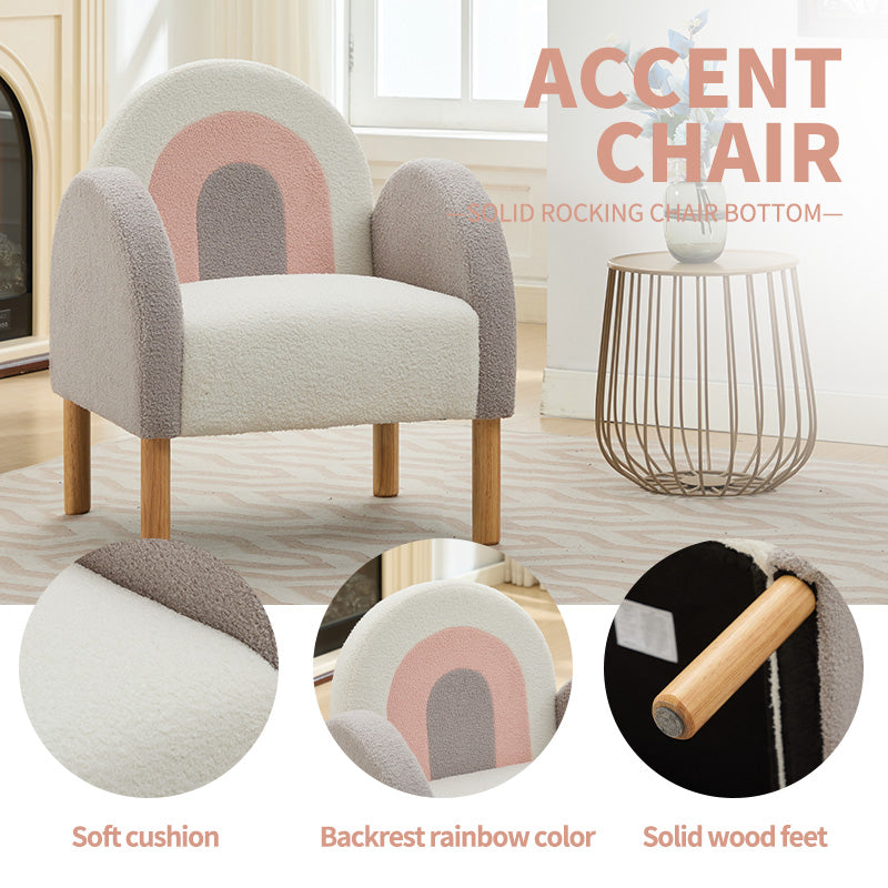 Accent Chair Sofa, Toddler Fabric With Solid Wooden Frame,Rainbow Design Multicolor Polyester Blend