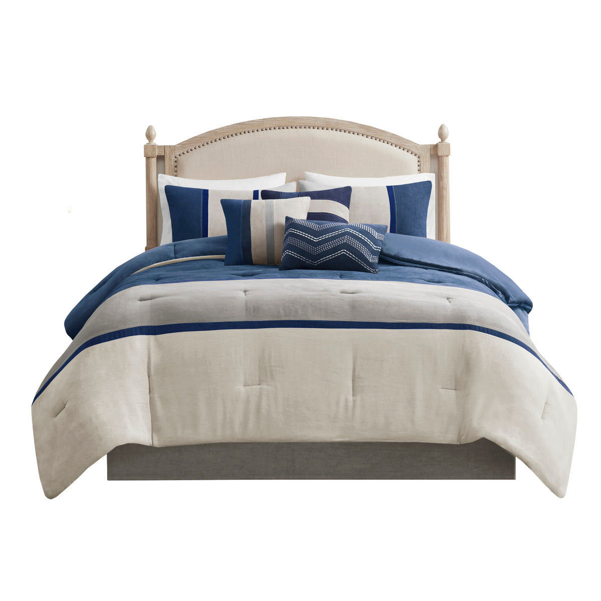 7 Piece Faux Suede Comforter Set Blue Cal King California King Blue Polyester