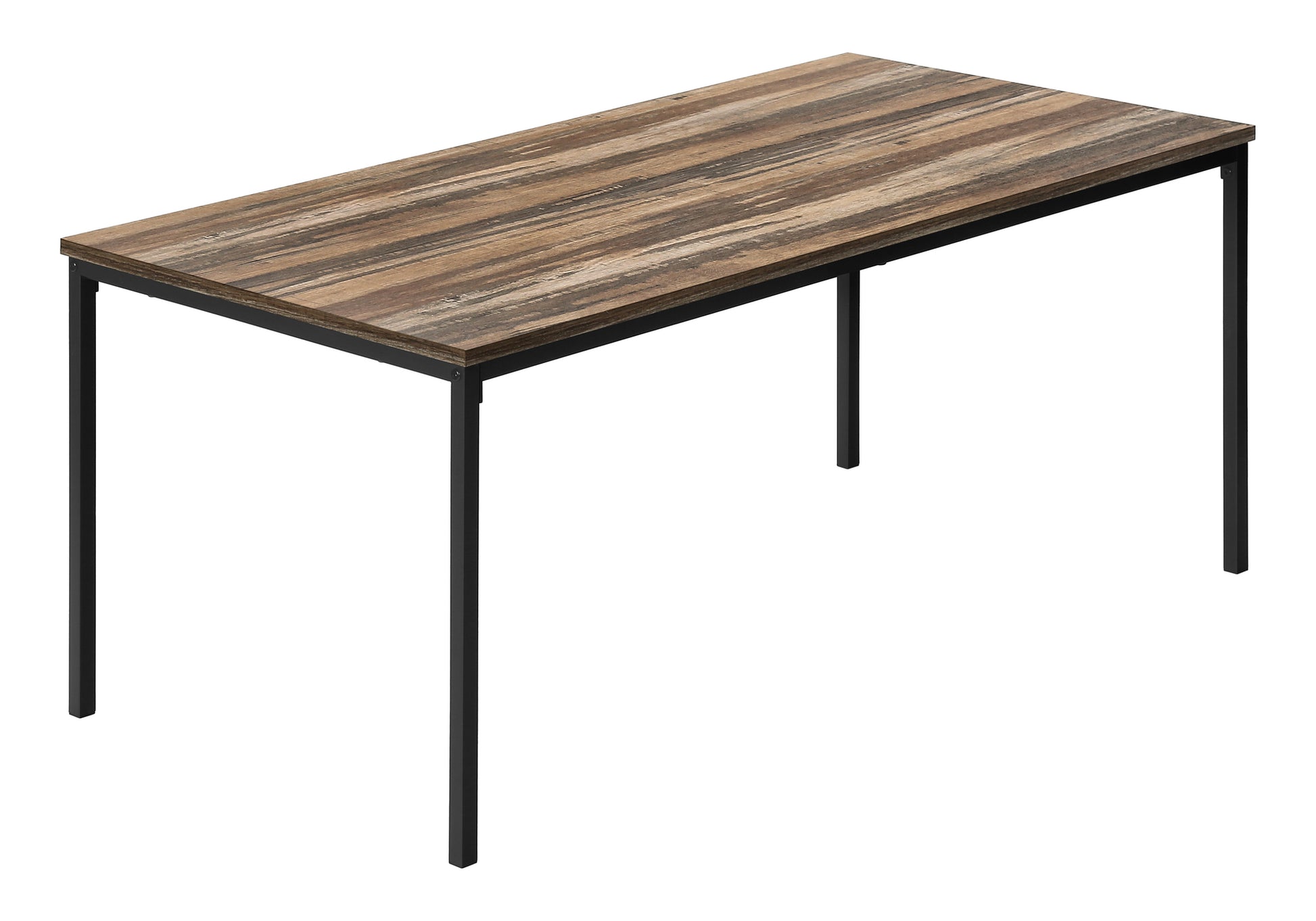 Table Set, 3Pcs Set, Coffee, End, Black Metal, Brown Reclaimed Laminate, Contemporary, Modern Brown Particle Board