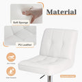 Bar Stools Set Of 2, Armless Hydraulic Kitchen Height Counter Bar Stools, Pu Leather Adjustable Swivel Barstools, Thickened Square Seat Cushion Barstool With Back, White White Metal
