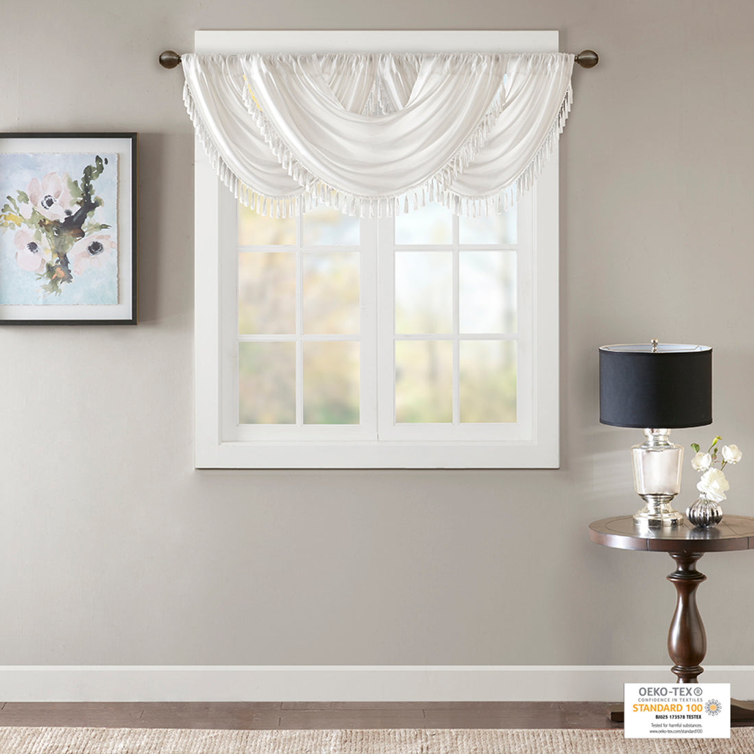 Faux Silk Waterfall Embellished Valance White 38X46" White Polyester