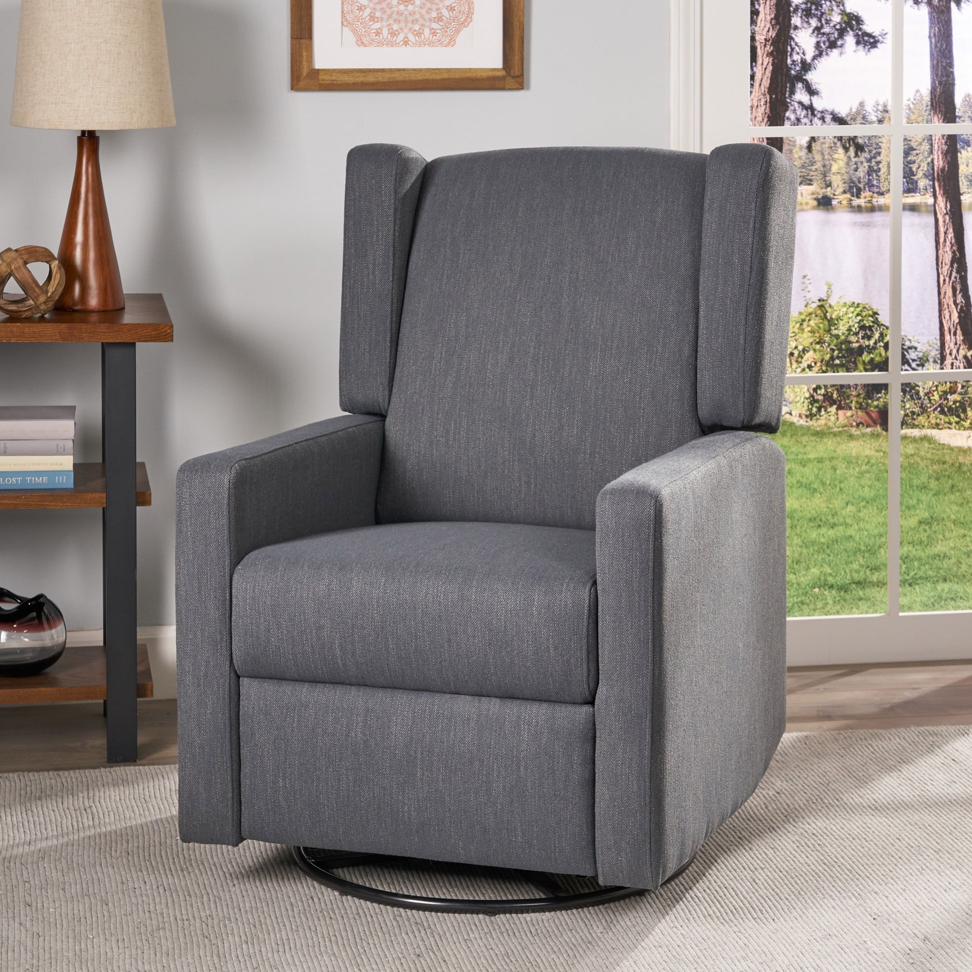 Swivel Glider Recliner Charcoal Fabric