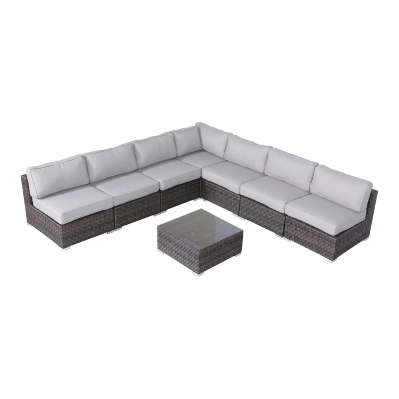 6 Person Wicker Seating Set With Cushions Fully Assembled Brown,Gray Wicker