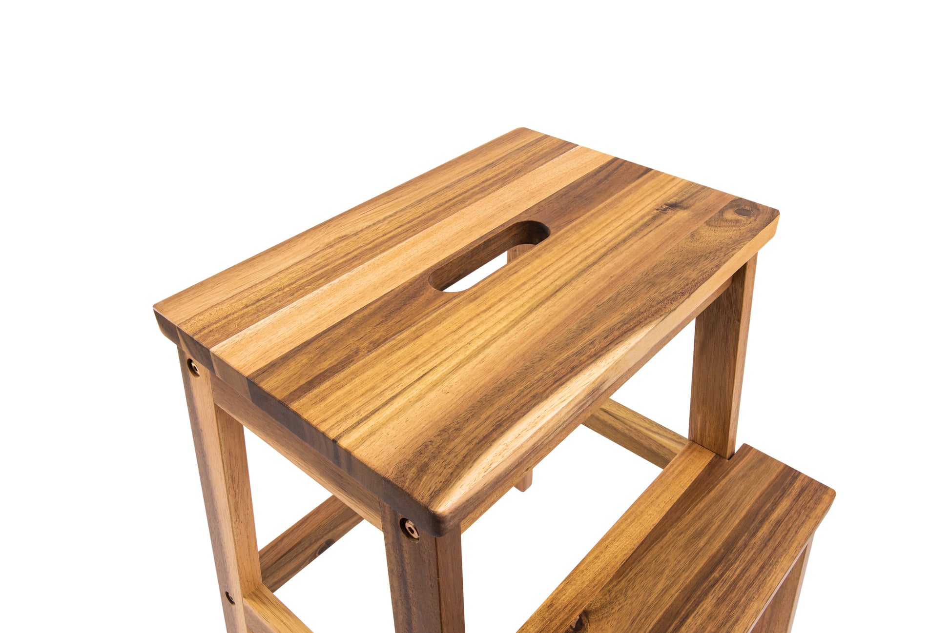 Acacia Wood Two Steps Stool Small Size Rectangle Acacia Wood Light Brown Primary Living Space American Design Acacia Wood