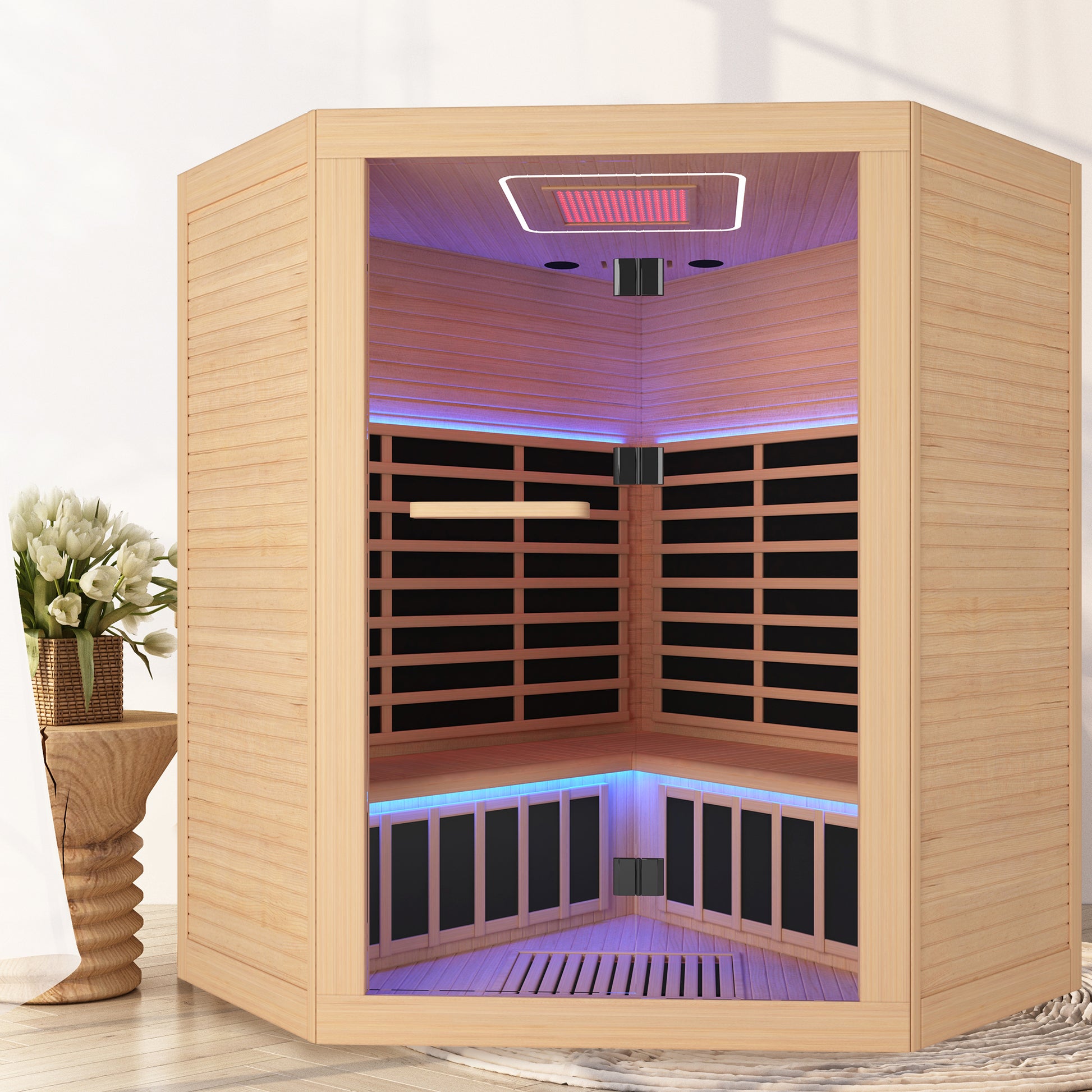 Canadian Hemlock Pentagonal Double Sauna Natural Graphite Bathroom Wood Paper Glass