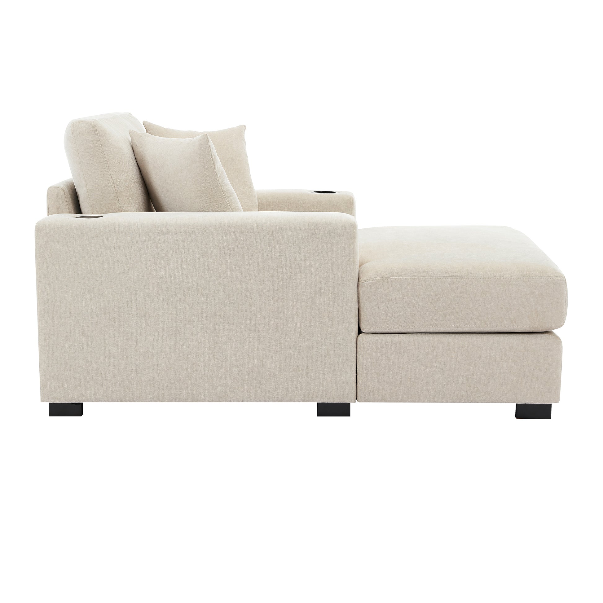 43.5" Oversized Chaise Lounger Modern Style Sofa Couch ,With Pillows, Charge Station & Cup Holders, Chenille Fabric, Cream Cream Chenille