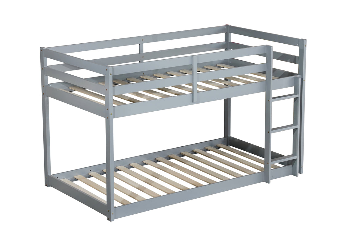 Solid Woodensolid Rubber Wooden Twin Over Twin Loft Bed With Ladder ,Upper And Bottom Bed Platforms Crafted With Strengthened Slats ,Grey Twin Grey Rubber Wood