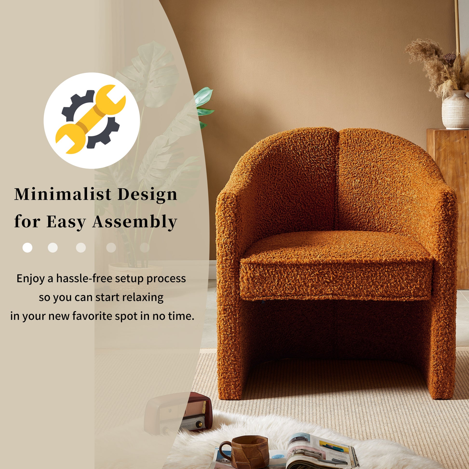 Mirod Stylish Curved Design, Comforting Embrace, Versatile Aesthetic, Dual Purpose Decorative Accent Chair, For Living Room,Bedroom And Study Caramel Boucle