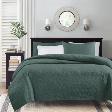 3 Piece Reversible Bedspread Set Balsam Green King Green Polyester