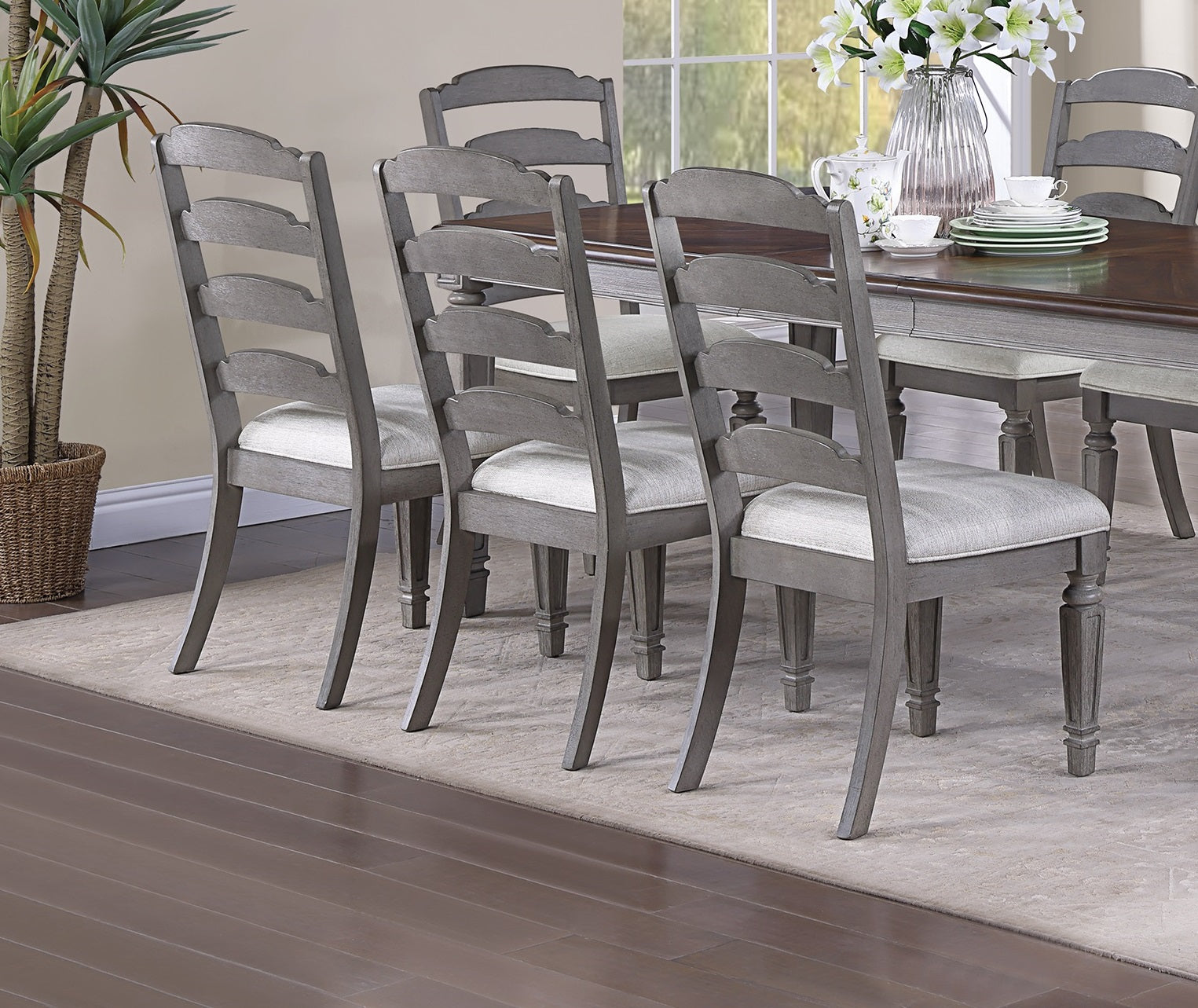 Light Grey Contemporary Style Side Chairs Set Of 2Pc Wooden Frame Ladder Back Design Dining Room Furniture Light Grey Dining Room Foam Classic,Contemporary,Modern Dining Chairs Rubberwood Ladder