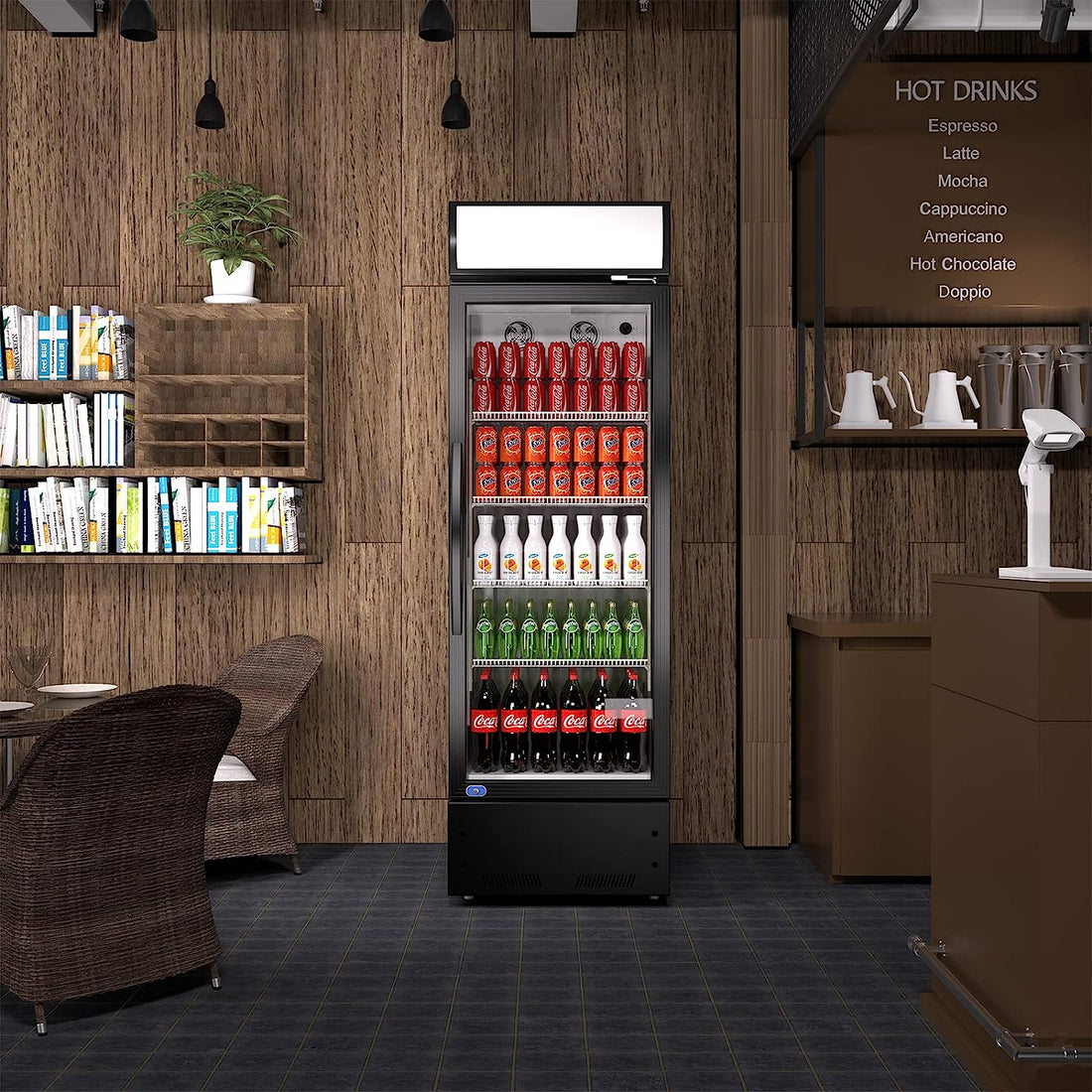 Commercial Glass Door Refrigerator, Single Glass Door Retail Merchandiser Cooler, 8.0 Cubic Ft., Etl Approved, Black Black Steel