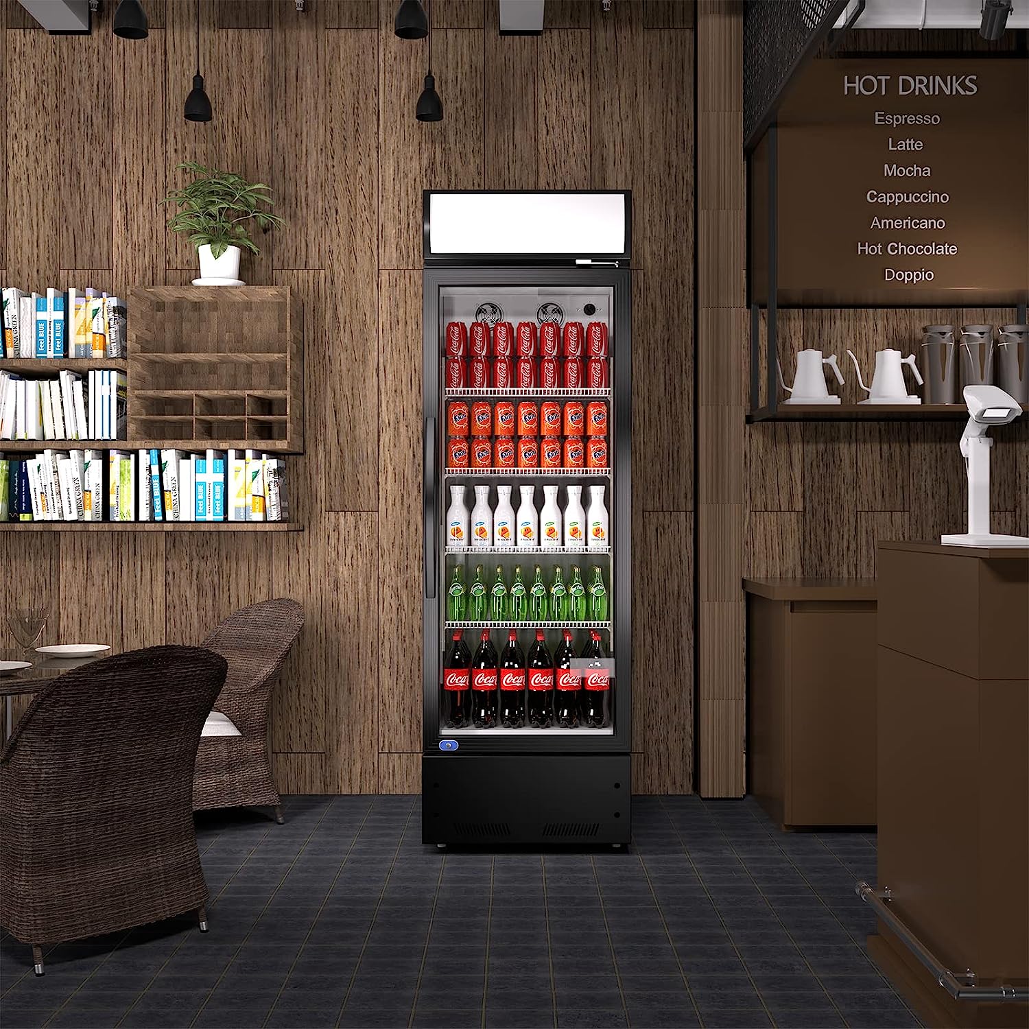 Commercial Glass Door Refrigerator, Single Glass Door Retail Merchandiser Cooler, 8.0 Cubic Ft., Etl Approved, Black Black Steel