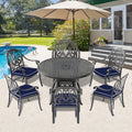 Cushions In Random Colors 7 Piece Set Of Cast Aluminum Patio Furniture With Cushions Yes Dining Set Black Seats 6 Rust Resistant Frame Water Resistant Cushion Garden & Outdoor Complete Patio Sets Aluminium