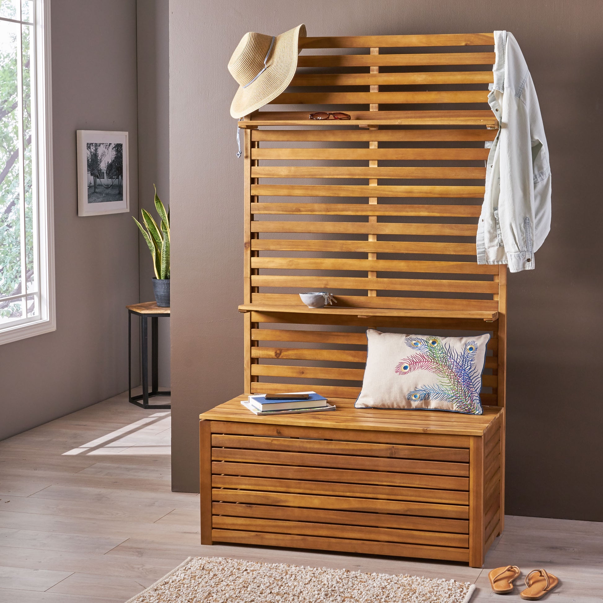 Sylmar Storage Bench With Rack Teak Acacia Wood