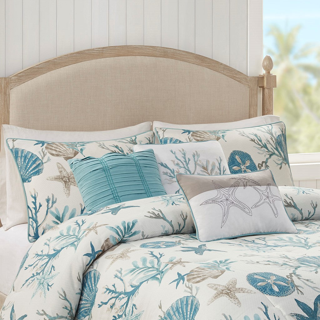7 Piece Cotton Sateen Comforter Set Aqua Cal King California King Aqua Cotton