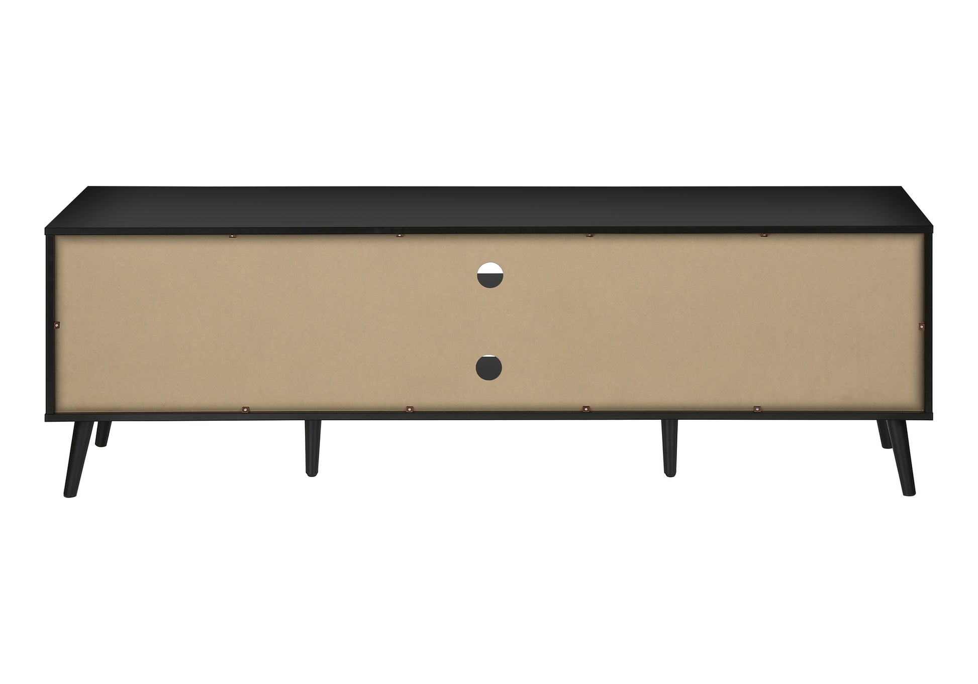 Tv Stand, 72 Inch, Console, Media Entertainment Center, Storage Cabinet, Living Room, Bedroom, Brown And Black Laminate, Black Wood Legs, Contemporary, Modern Black 80 89 Inches Particle Board