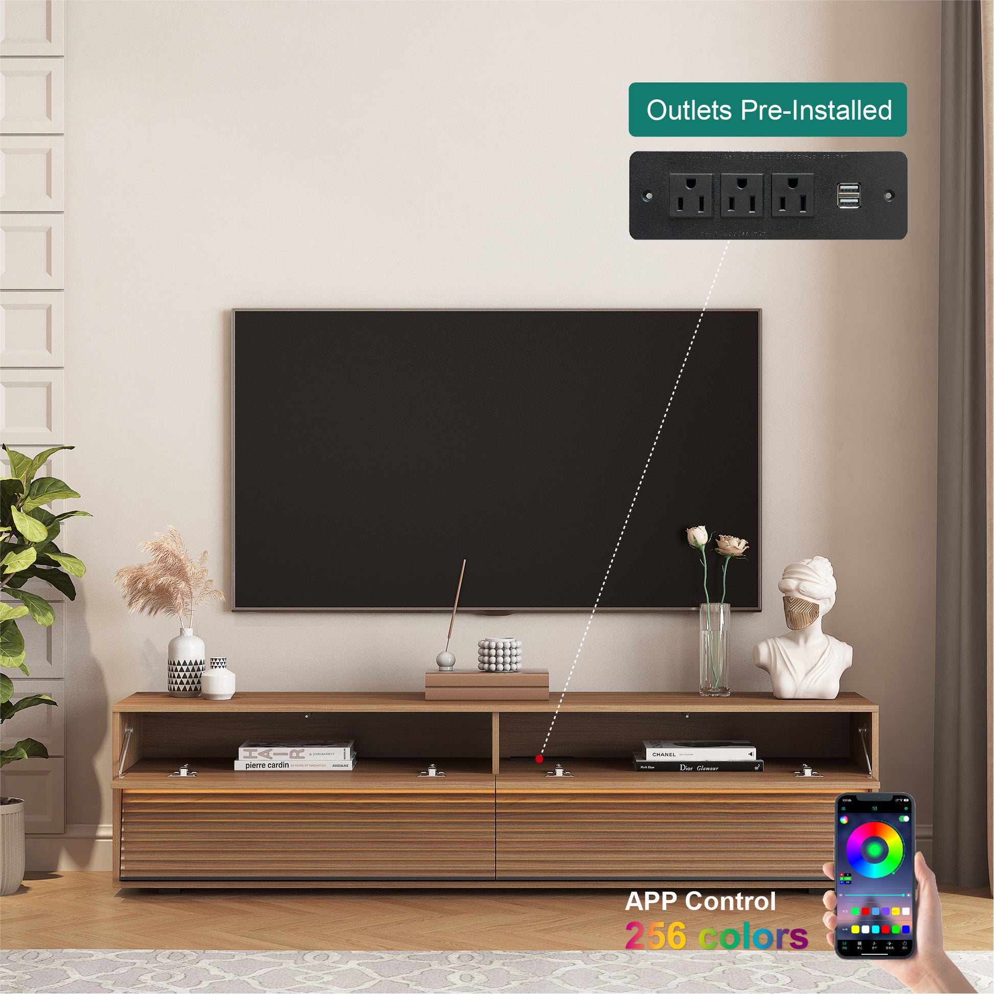 Floating Tv Stand Wall Mounted With 16 Color Leds,68" Modern Tv Stand, Floating Tv Cabinet Entertainment Center For 55 60 65 Inch Tv,Wood Wood 60 69 Inches Mdf