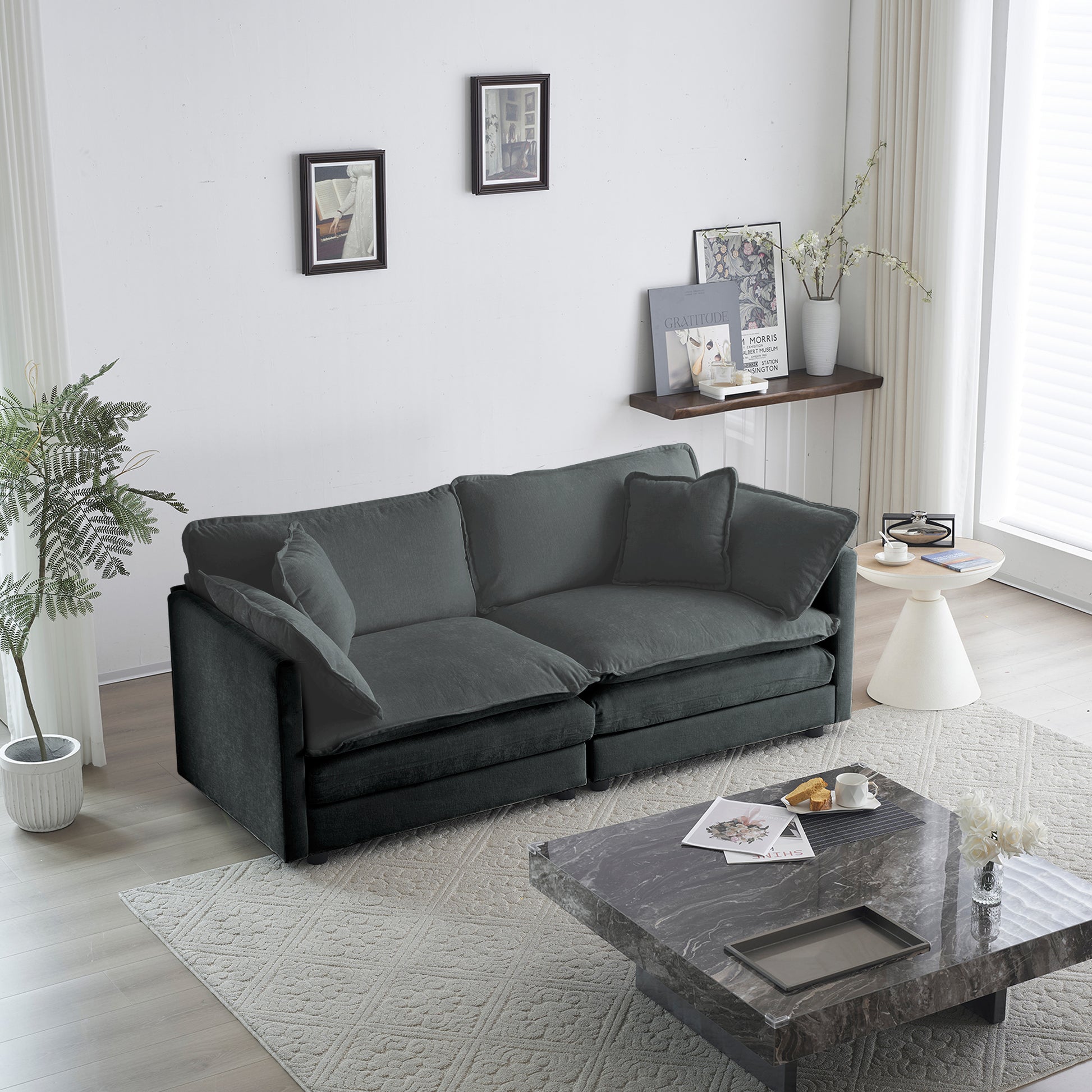 Modern Fabric Loveseat Sofa Couch For Living Room, Upholstered Large Size Deep Seat 2 Seat Sofa With 4 Pillows ,Gray Chenille Gray Chenille 2 Seat