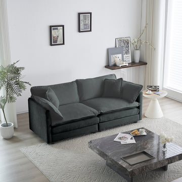 Modern Fabric Loveseat Sofa Couch For Living Room, Upholstered Large Size Deep Seat 2 Seat Sofa With 4 Pillows ,Gray Chenille Gray Chenille 2 Seat