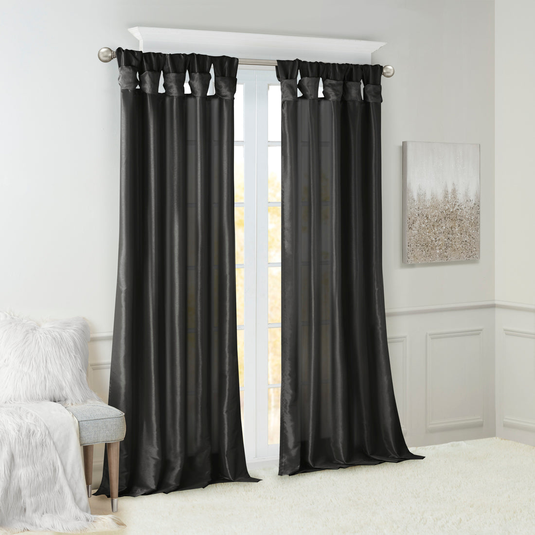 Twist Tab Lined Window Curtain Panel Black 50X108" Black Polyester
