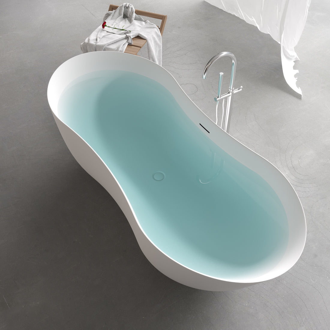 67" Freestanding Solid Surface Bathtub, Stone Resin Freestanding Bath Tub With Overflow And Pop Up Drain, Matte White 24S10 67Mw Matte White Bathroom Freestanding Tubs Solid Surface