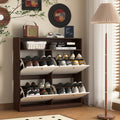 Shoe Storage Cabinet With 4 Flip Drawersshoe Rack Organizer Cabinet With Wooden Handle Freestanding Shoe Cabinet Storage With Anti Tip Fitting For Entryway, Hallway 5 Or More Spaces Walnut Primary